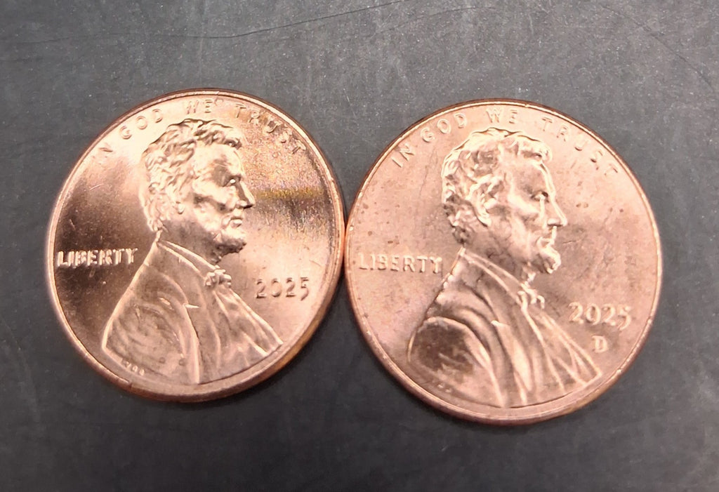 25 Mixed 2025 Lincoln Pennies | 1/2 Roll Total. P & D Uncirculated Mint Cents BU