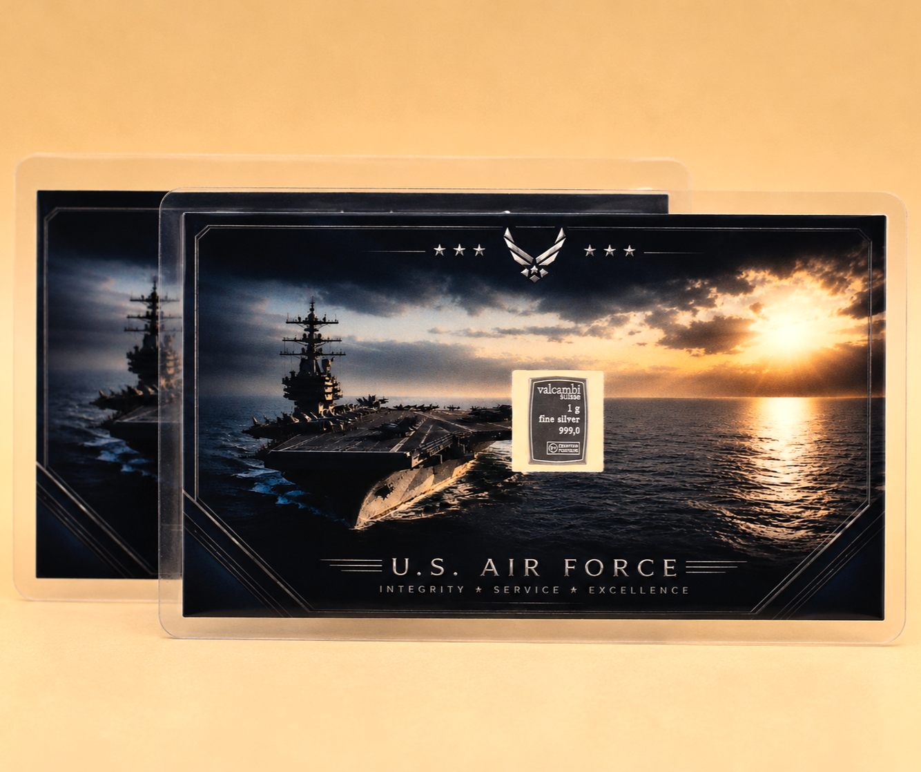 LOT 2 - US Air Force Aircraft Carrier Card w/ 1g Valcambi Suisse .999 Silver Bar