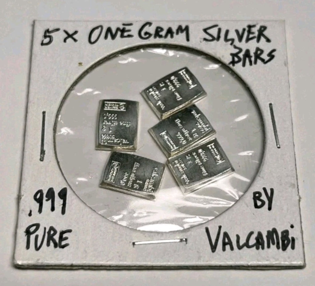 🔥 Lot of 5 × 1 Gram Pure Silver Bullion Bars .999 Fine Valcambi 💎