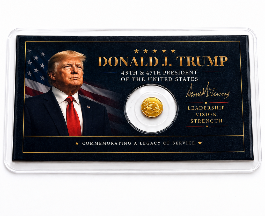 Donald Trump Tribute Card w/ 1/500 oz .9999 Fine Gold Eagle Round Free Ship