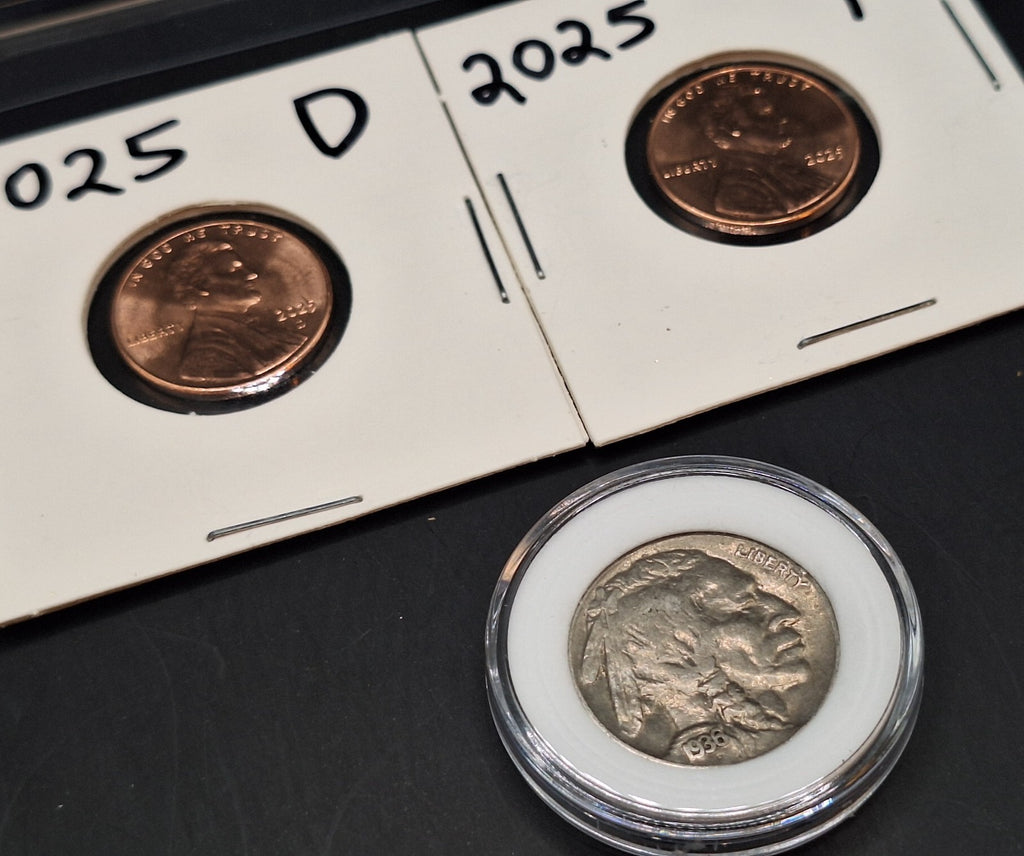 Trump Silver Mercury Dime Card, Buffalo Nickel & 2025 P&D Cent Set BU Coins