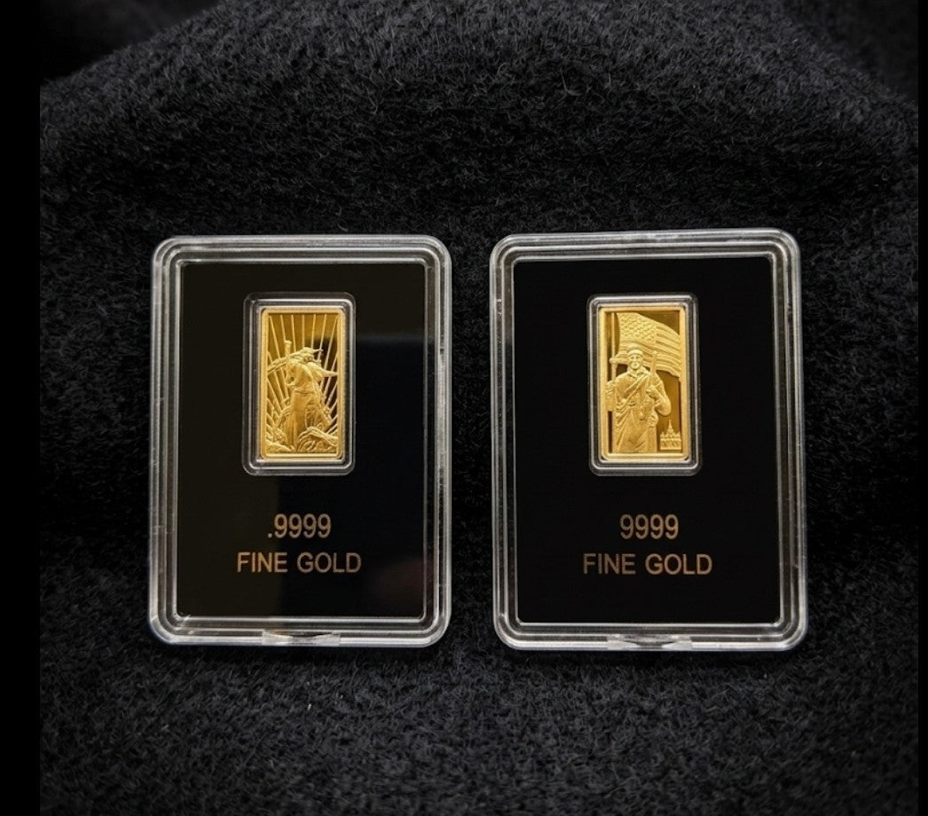 Lot 2 x Gold Bar Set America .9999 Fine  Lady Liberty Gaudens Minuteman 🇺🇸