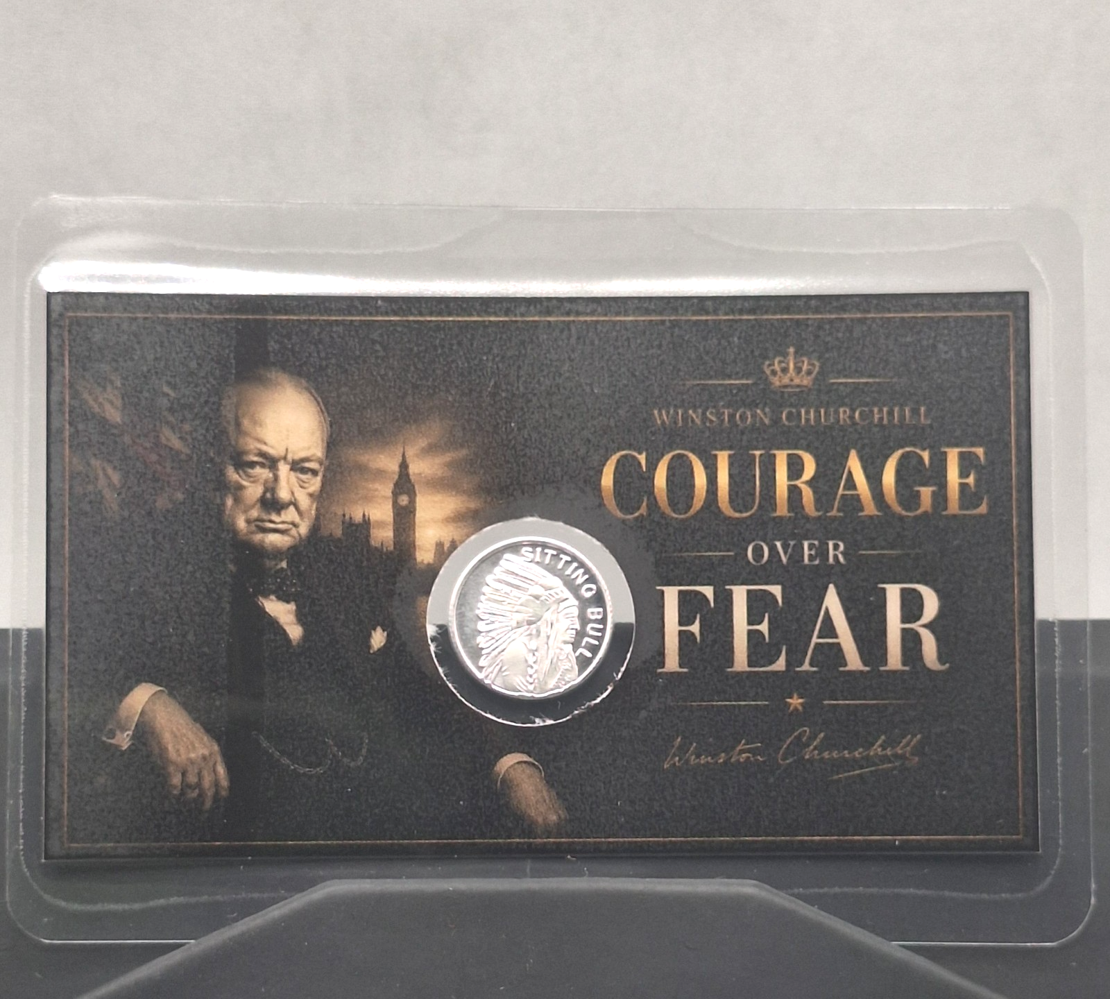 2x - Winston Churchill Tribute Cards Genuine 1g .999 Silver Sitting Bull Round
