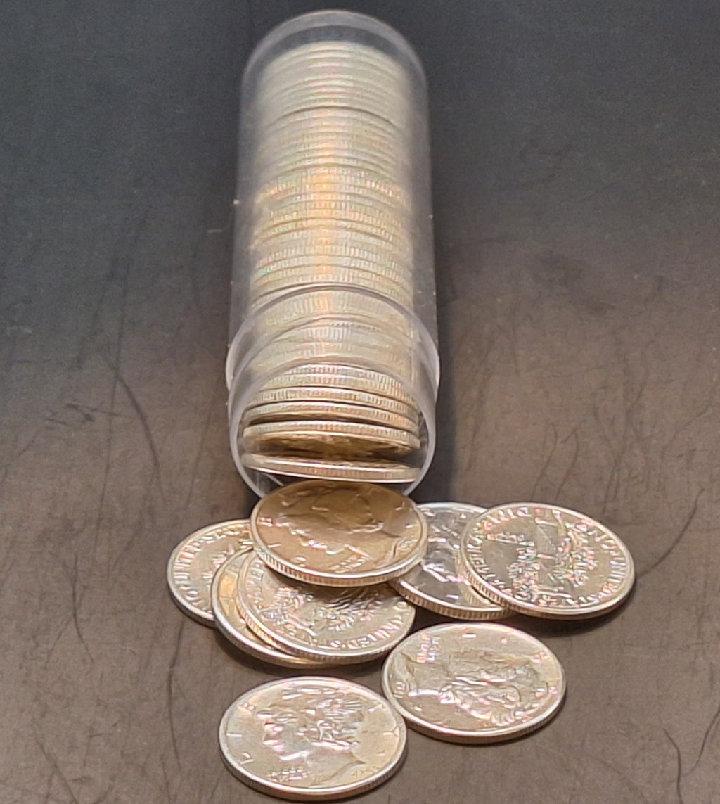 Tube of 50 - Mercury Dimes AU Almost Uncirculated 90% Silver 10C PDS Free Ship!!