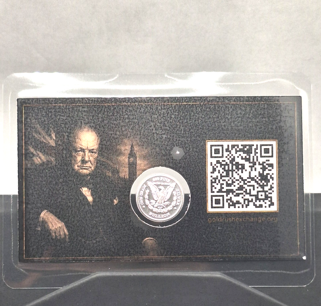 Winston Churchill Courage Over Fear Card w/ Genuine 1g .999 Silver Morgan Round