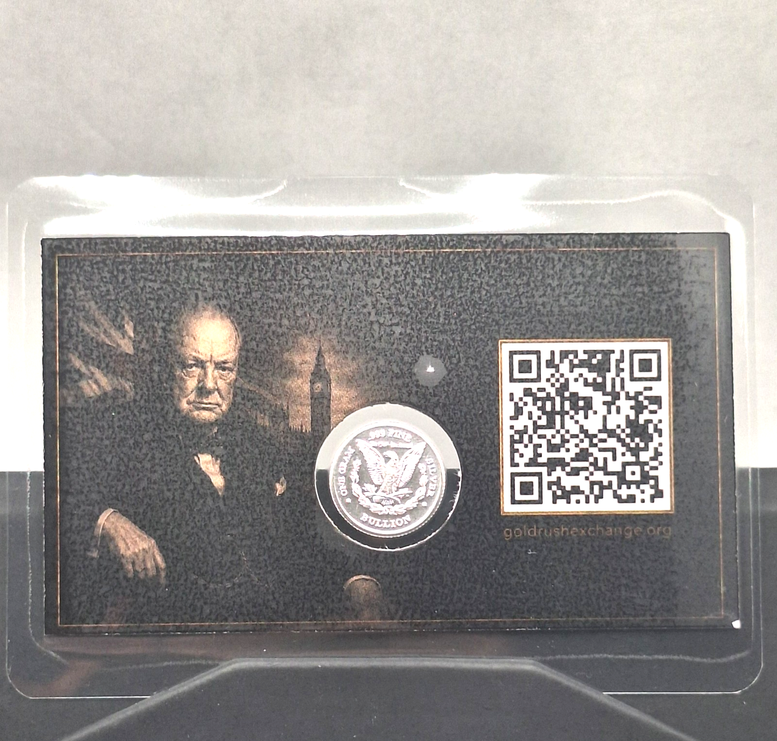 Winston Churchill Courage Over Fear Card w/ Genuine 1g .999 Silver Morgan Round