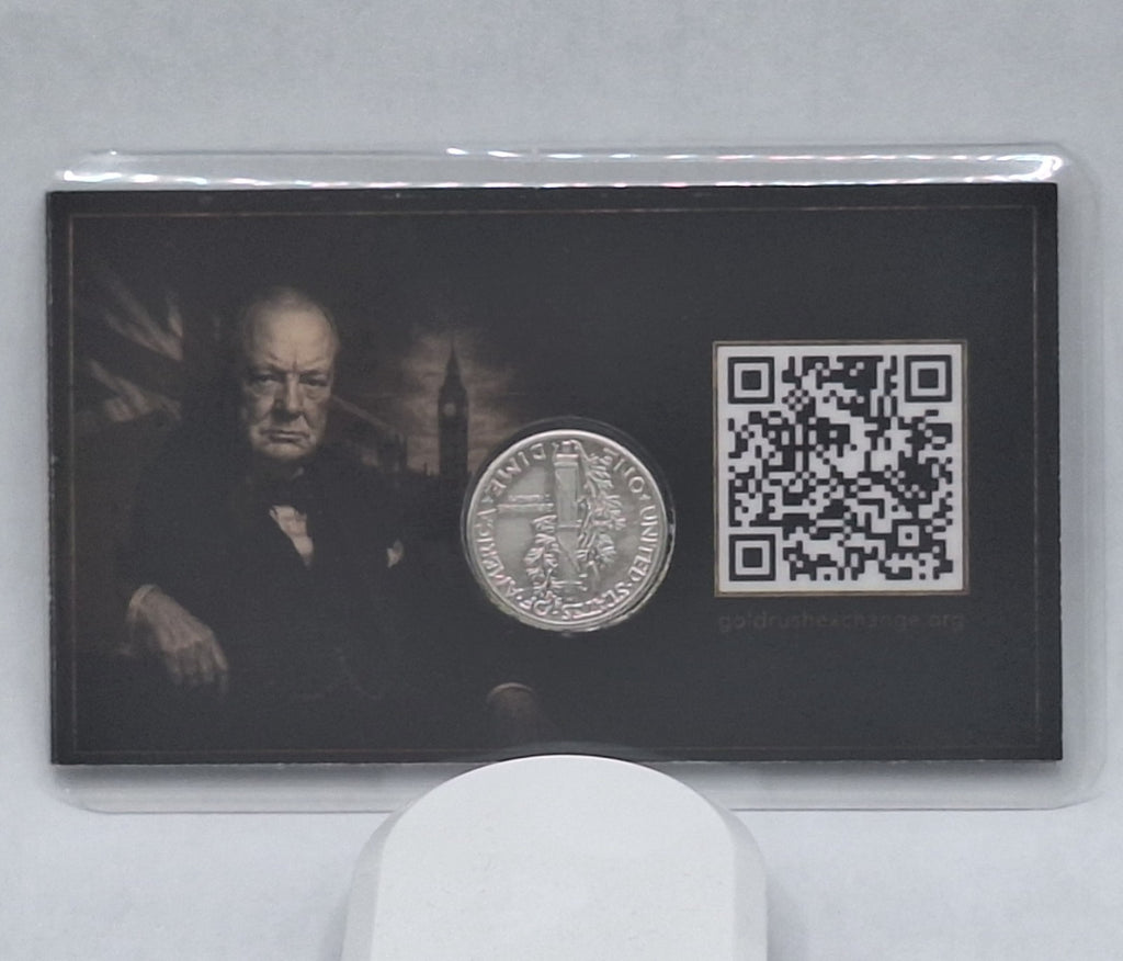 Winston Churchill Laminated Card w/ Mercury Dime 90% Silver AU - BU PDS