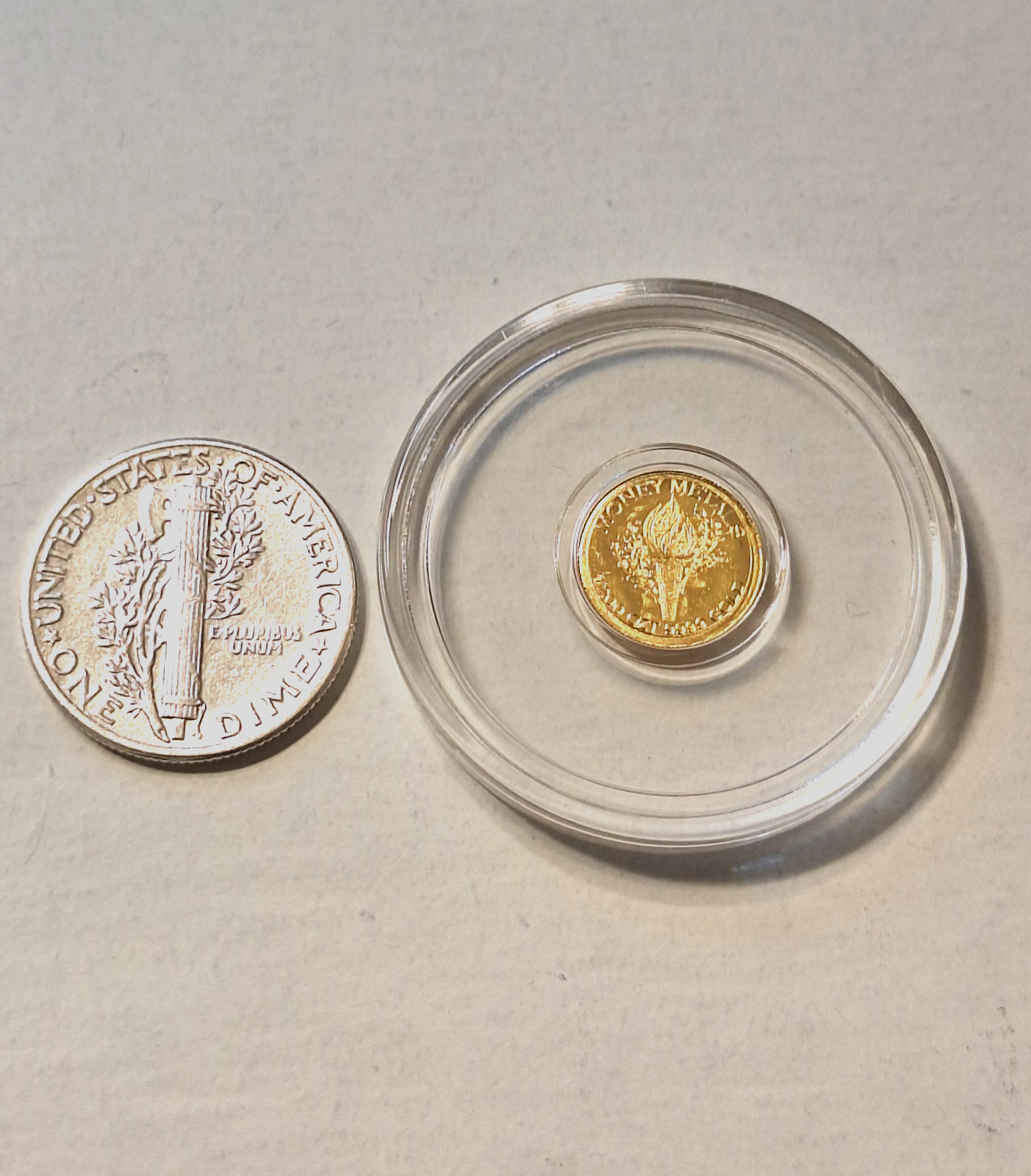 2 Mercury Dimes Gold & Silver GEM BU Real 90% Silver + .9999 Gold Round!!