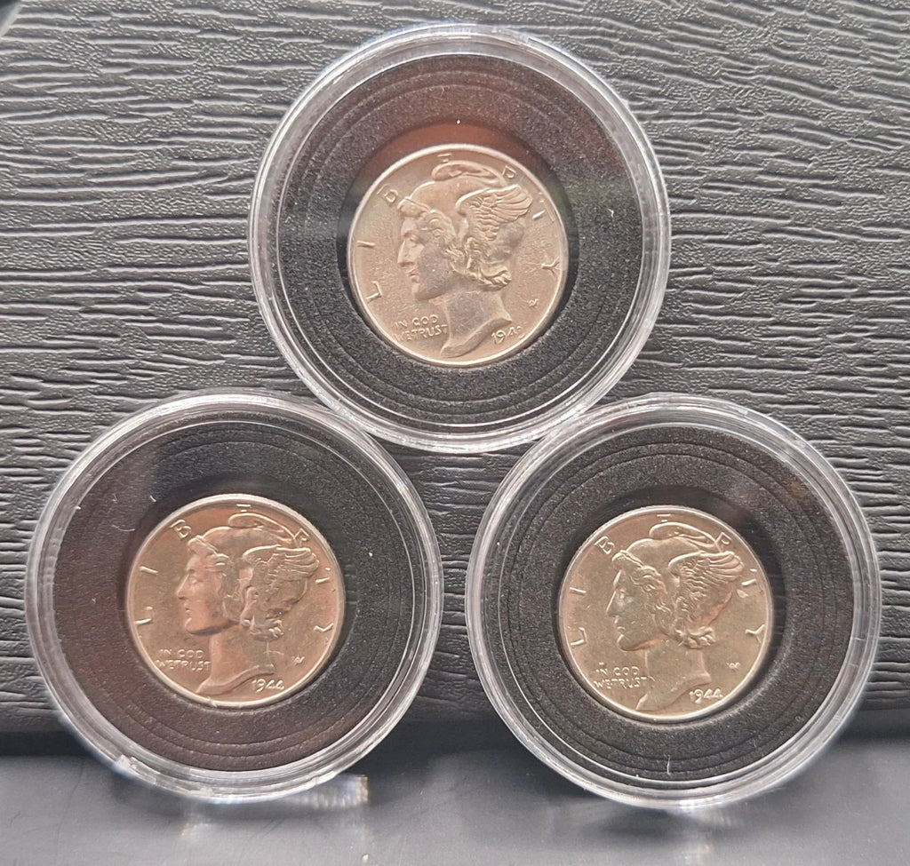 Set of 3 - MERCURY DIME GEM BU UNCIRCULATED 90% SILVER 10C PDS IN CASE HOLDER