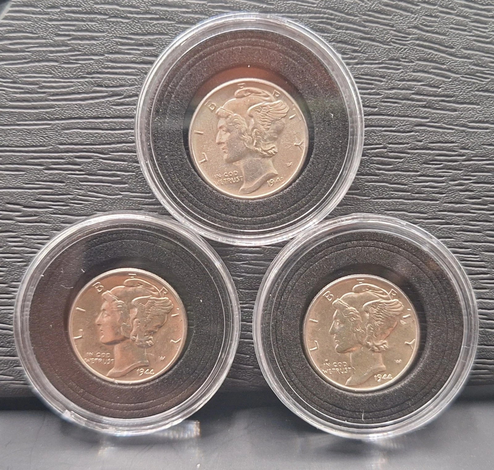 Set of 3 - MERCURY DIME GEM BU UNCIRCULATED 90% SILVER 10C PDS IN CASE HOLDER