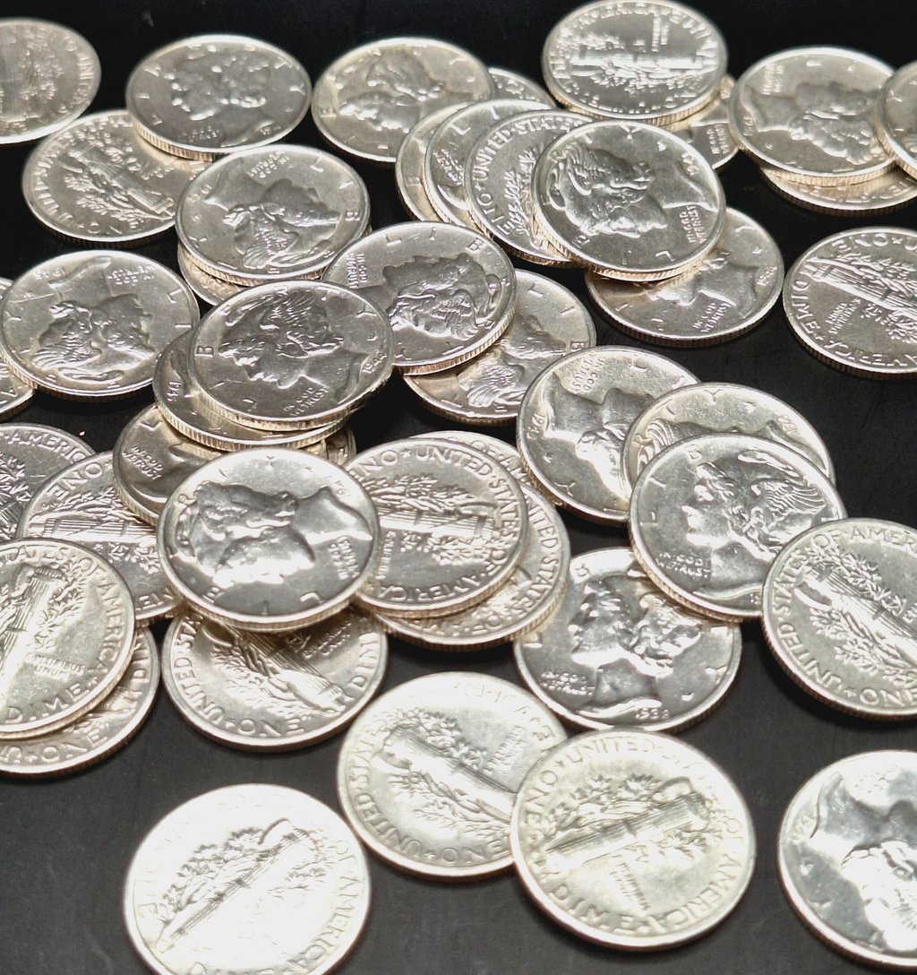Lot of 25 - Mercury Dimes AU Almost Uncirculated 90% Silver 10C PDS Free Ship!!