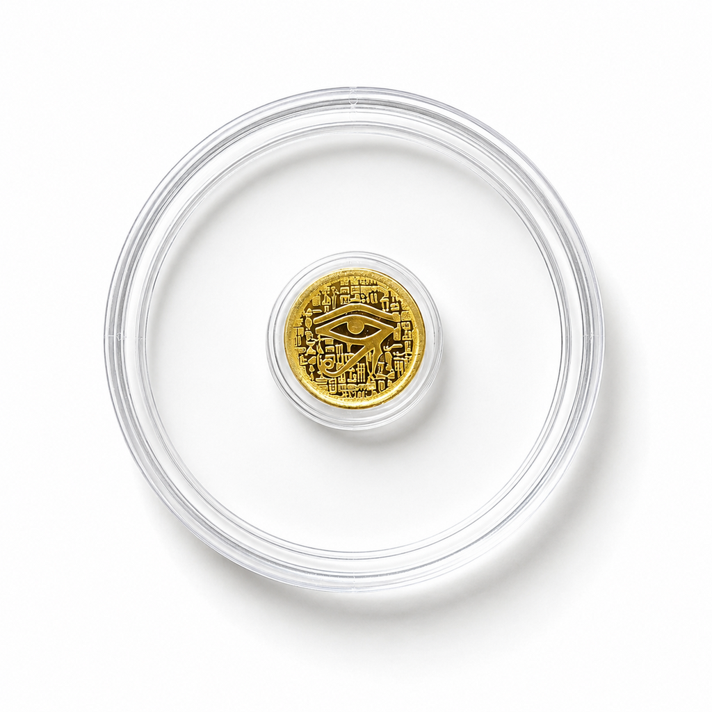 1/500 Troy Oz .9999 Fine Gold Egyptian Eye of Ra Round Coin Bullion Handmade