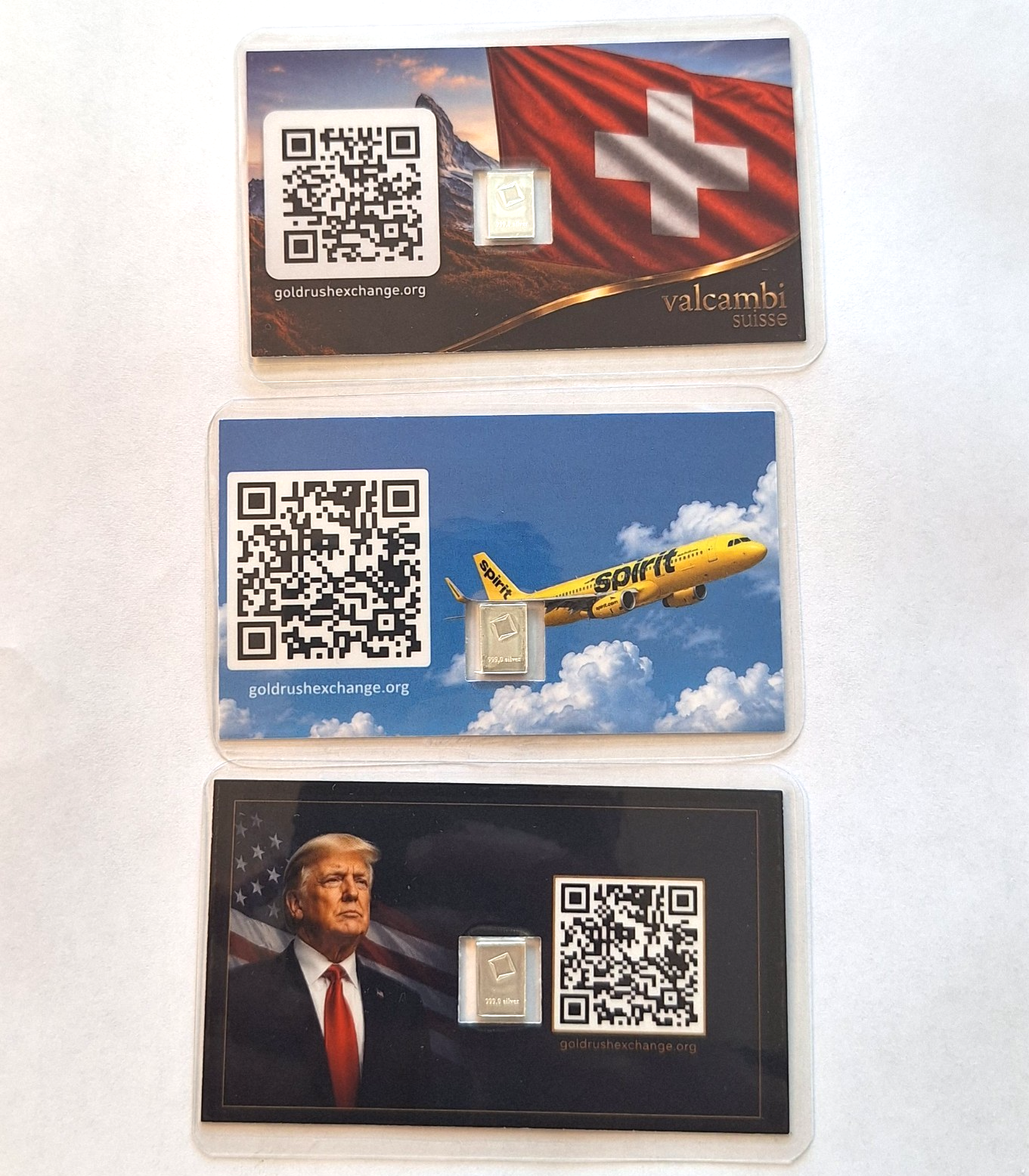 Trump Spirit Airlines & Valcambi Tribute Card Set w/ 1g .999 Fine Silver Bars