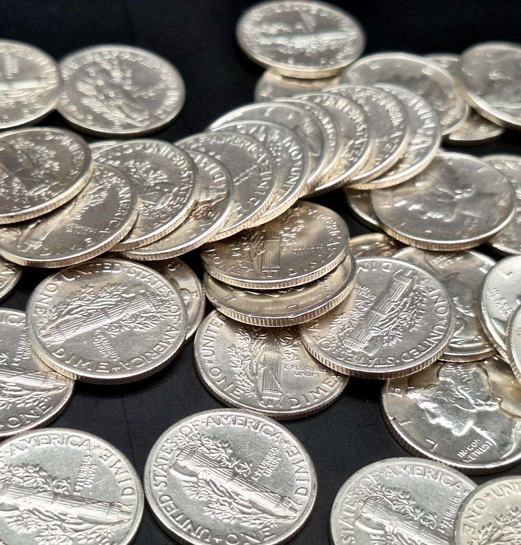 Lot of 25 - Mercury Dimes AU Almost Uncirculated 90% Silver 10C PDS Free Ship!!