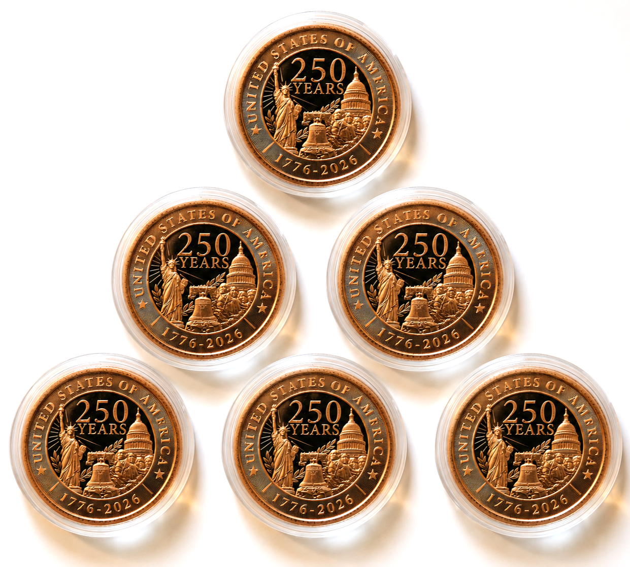 SET  6x - 1 oz U.S. 250th Anniversary Copper Rounds in Capsule .999 Fine Bullion