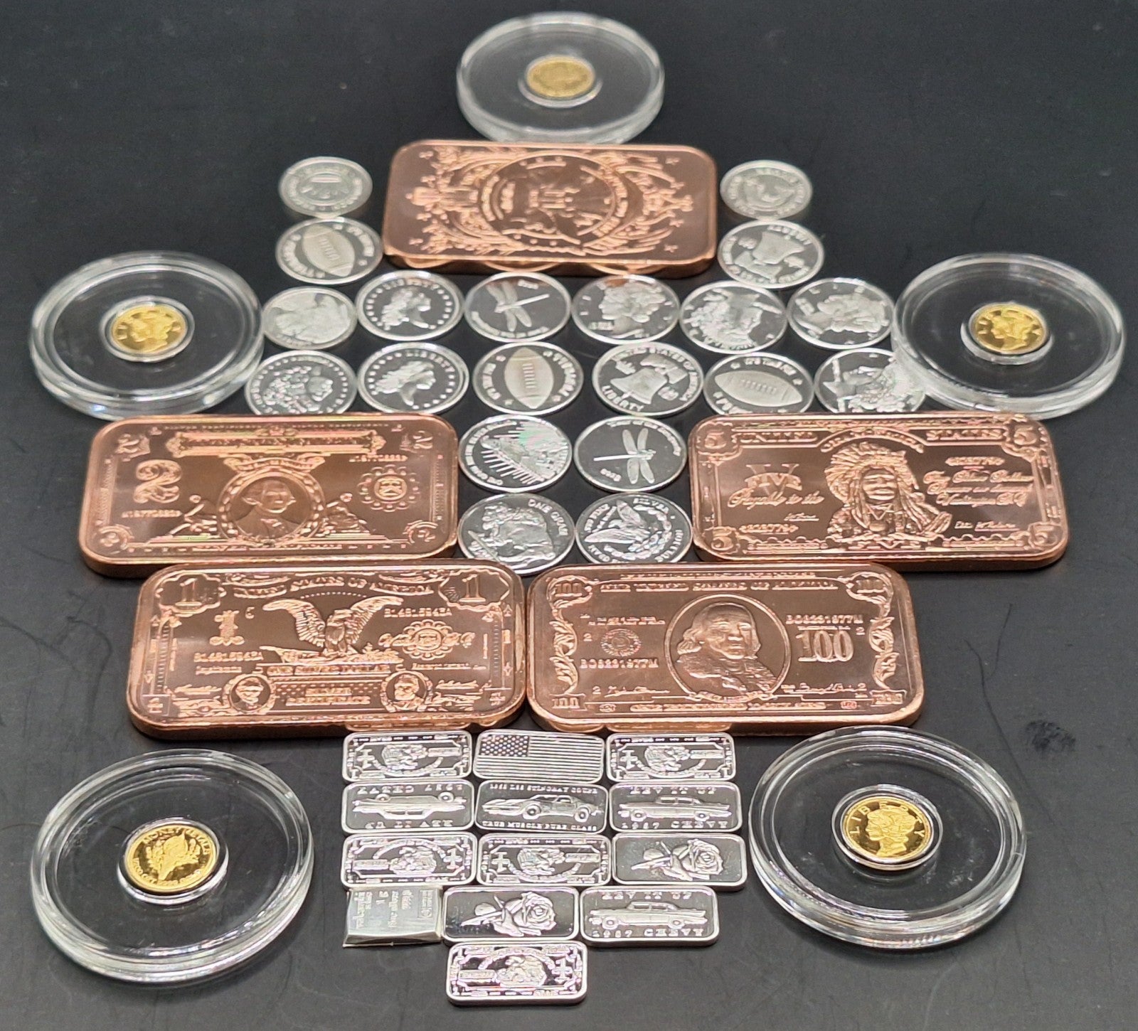 Precious Metals Mix Gold Silver Copper Bullion .999 Bars Rounds Stacker Set