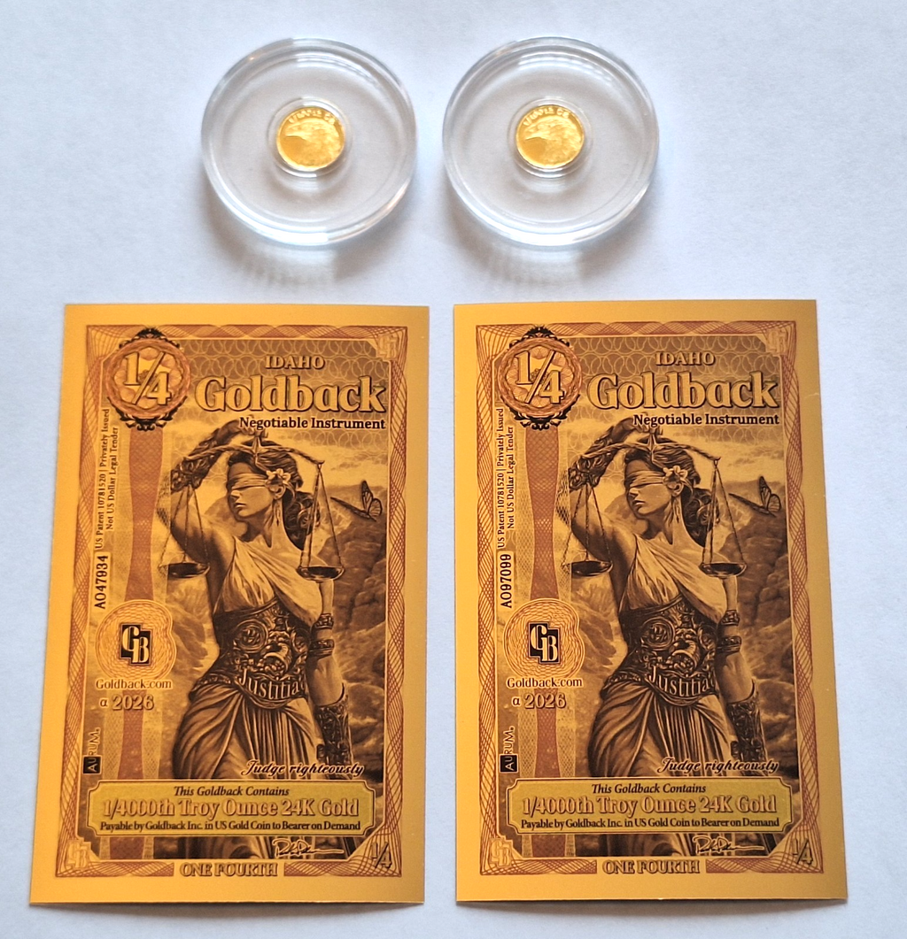 2x 24k Gold American Eagle Flag Coin + 2x FREE 1/4000 oz Idaho Goldback Notes