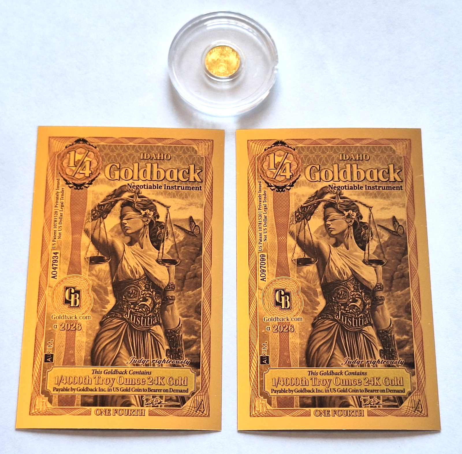 🪲 1/200 oz Pure Gold Egyptian Scarab Round + 2x FREE 1/4000 oz Idaho Goldbacks