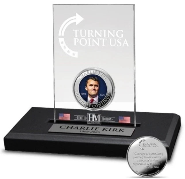 Colorized Charlie Kirk 1oz .999 Silver Round in Display Stand • Collectible Coin