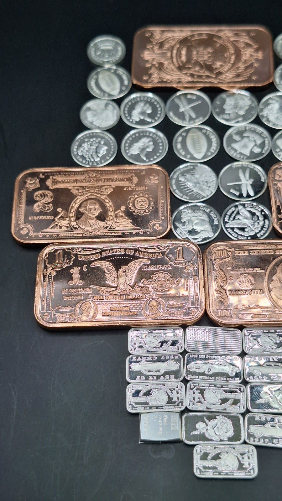 Silver & Copper Bullion Lot .999 Fine Bars Rounds Mixed Designs Set Stacker