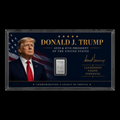 Donald Trump Tribute Card w/ Genuine 1g Valcambi Suisse .999 Fine Silver Bar