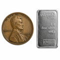 Lincoln Wheat Penny 1909-1958 + 1g Valcambi .999 Silver Bar Set 🔥 Free Shipping