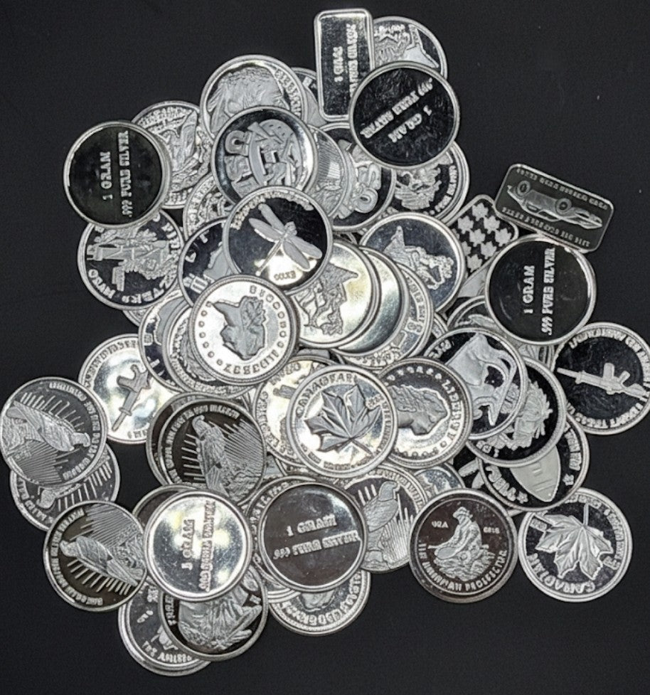 Lot of 7 .999 Fine Silver Rounds & Bars | Assorted Bullion Estate Mix