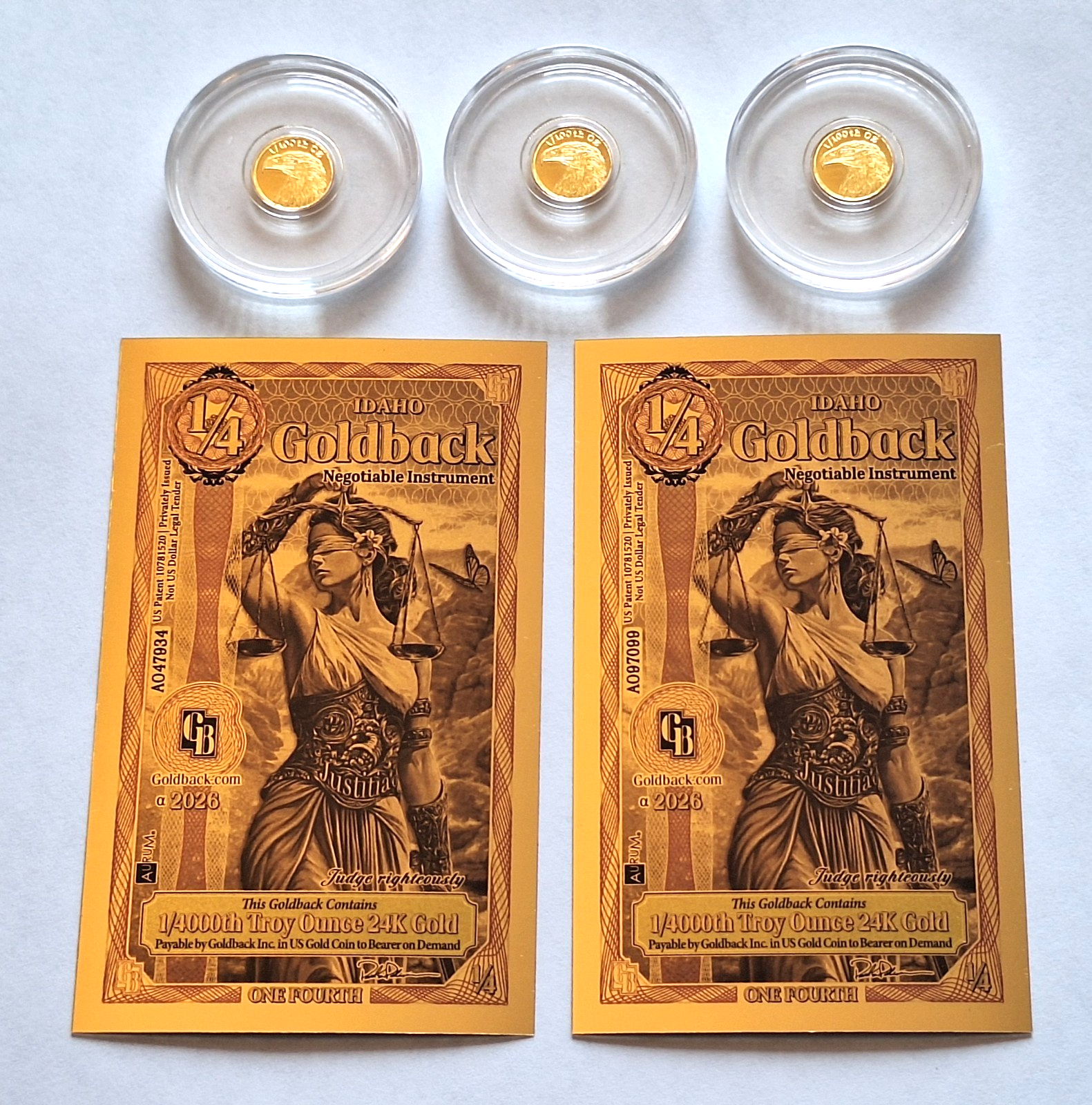 3x 24k Gold American Eagle Flag Coin + 2x FREE 1/4000 oz Idaho Goldback Notes