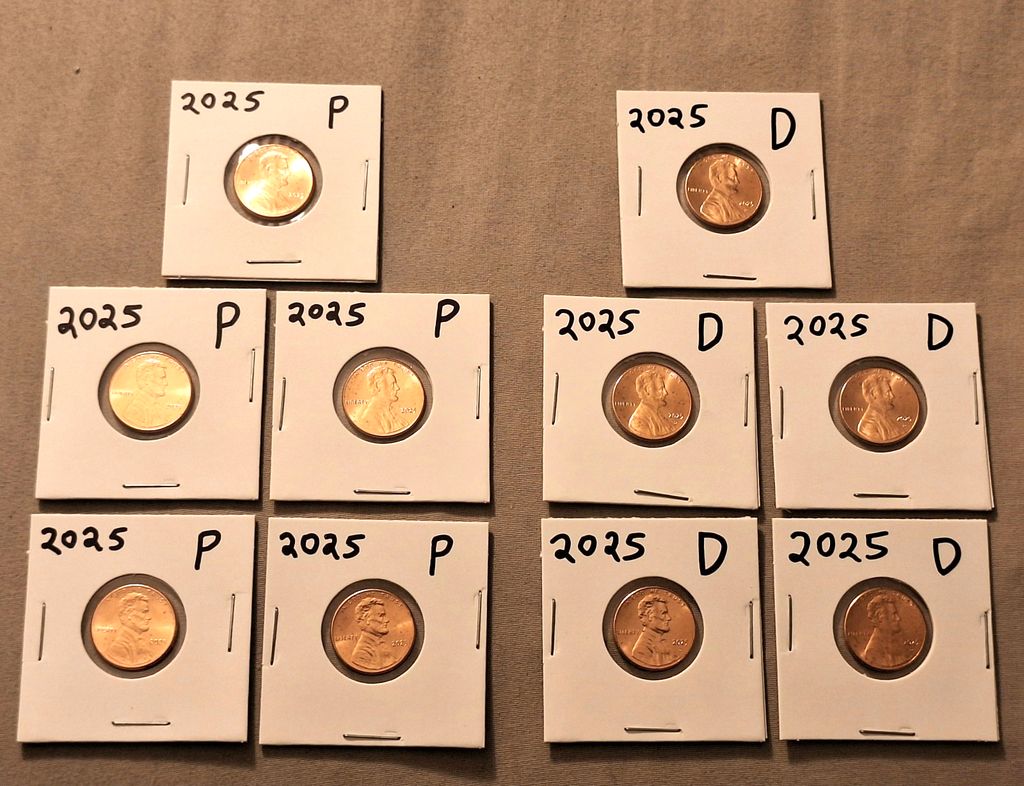 5x 2025 PD P D ABRAHAM LINCOLN SHIELD CENT BRILLIANT UNCIRCULATED ⭐ READY 2 SHIP