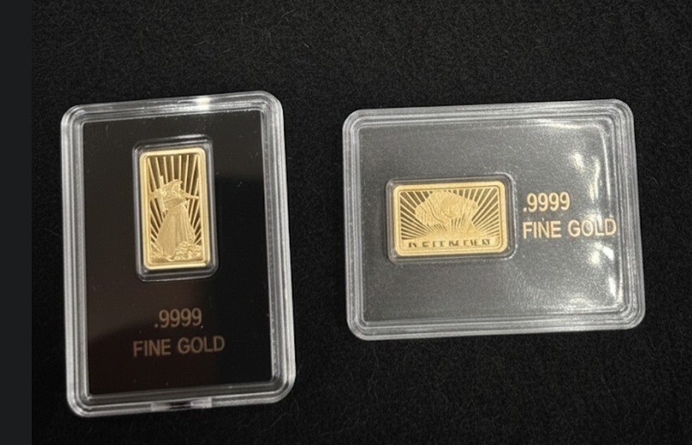 Lot 2 Gold Bar Set America the Free .9999 Fine  Lady Liberty Indian Buffalo