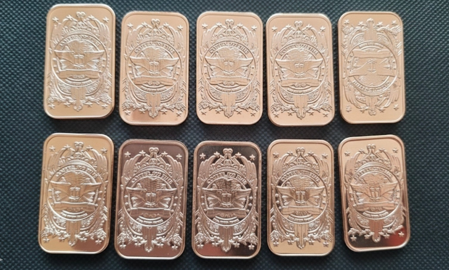 Lot of 10 - 1 oz Copper Bar .999 Fine Bullion - Random Design - Ingot