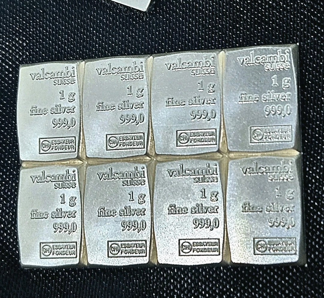 (8) sheet 1 gram 999 silver Valcambi bars