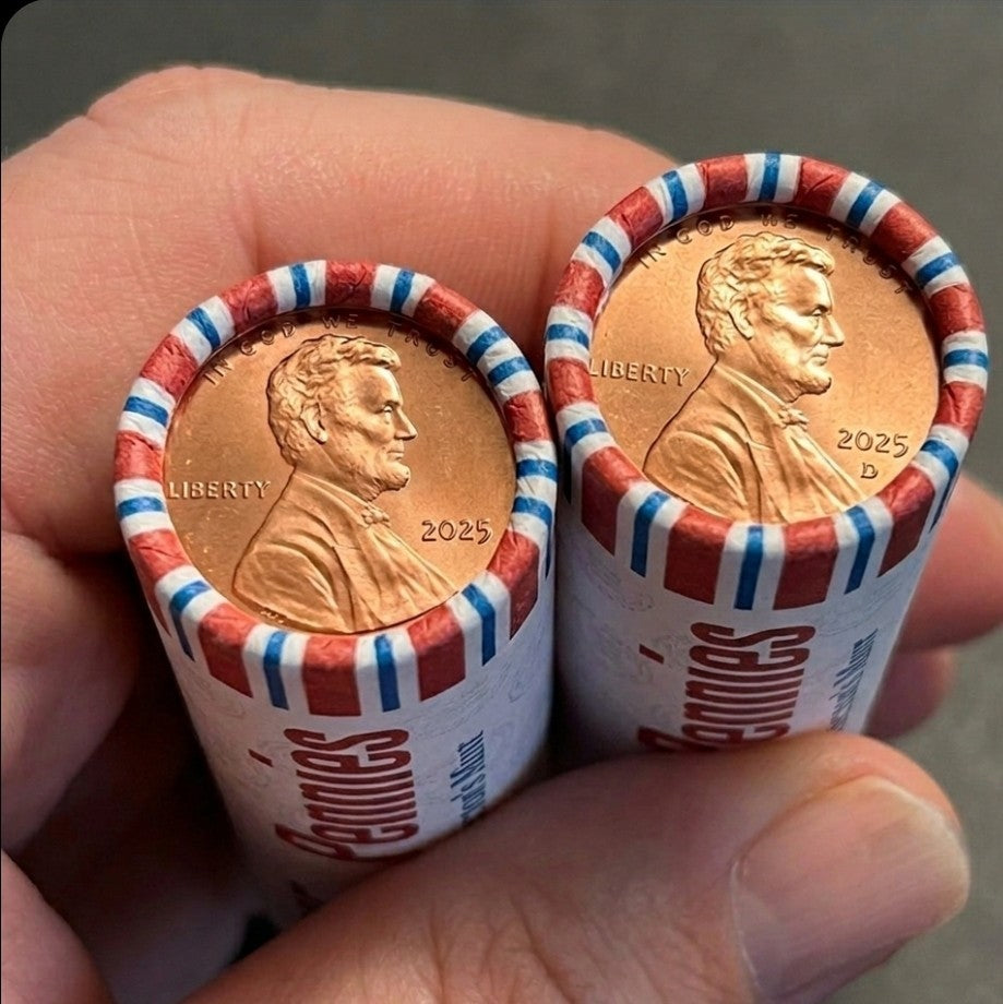 2025 Penny Two Roll Lot One P and One D BU Brilliant Uncirculated Lincoln Cent