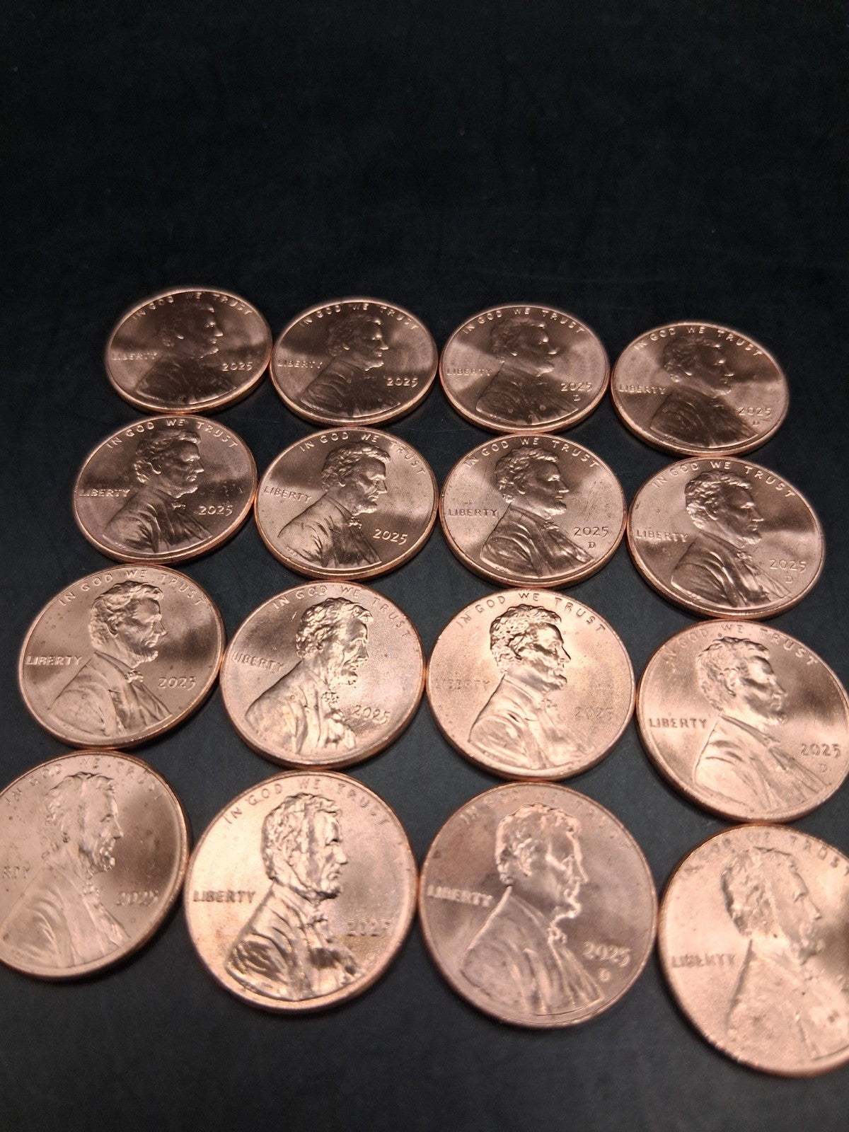 Lot 16 x 2025 Lincoln Pennies | 1/4 Roll Total. P & D Uncirculated Mint Cents BU
