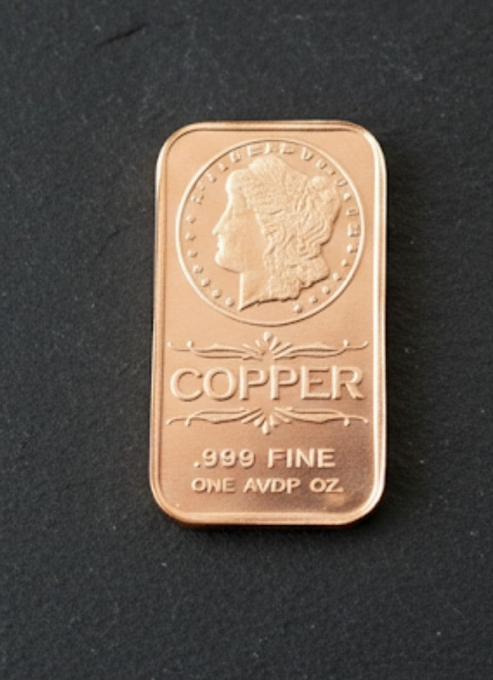 Lot of 5 - 1 oz Copper Bar .999 Fine Bullion - Random Design - Ingot