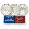 Set 2 x 1776-2026 Jefferson Nickel Rolls ( P & D ) - Uncirculated America 250