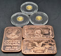 3x Mercury Gold Dime 1/200 oz .9999 Gold Coins + FREE 3x 1 oz Copper Bars