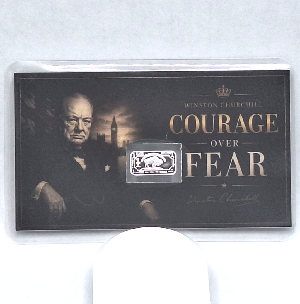 Winston Churchill Tribute Card w/ Genuine 1g Buffalo .999 Fine Silver Bar