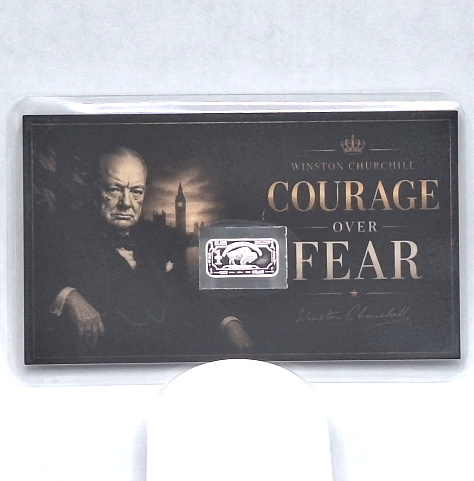 Winston Churchill Tribute Card w/ Genuine 1g Buffalo .999 Fine Silver Bar