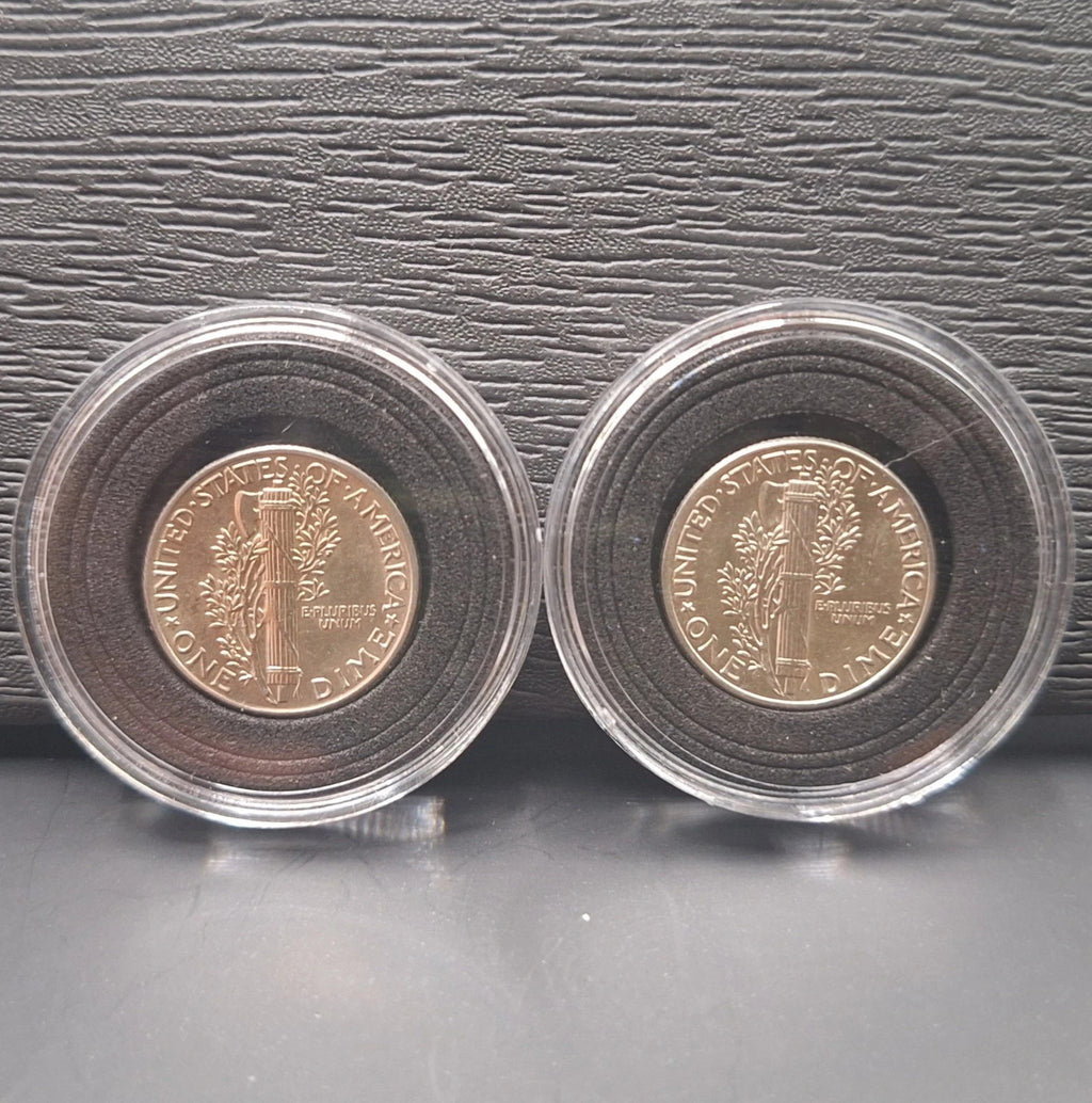 Set of 2 - MERCURY DIME GEM BU UNCIRCULATED 90% SILVER 10C PDS IN CASE HOLDER