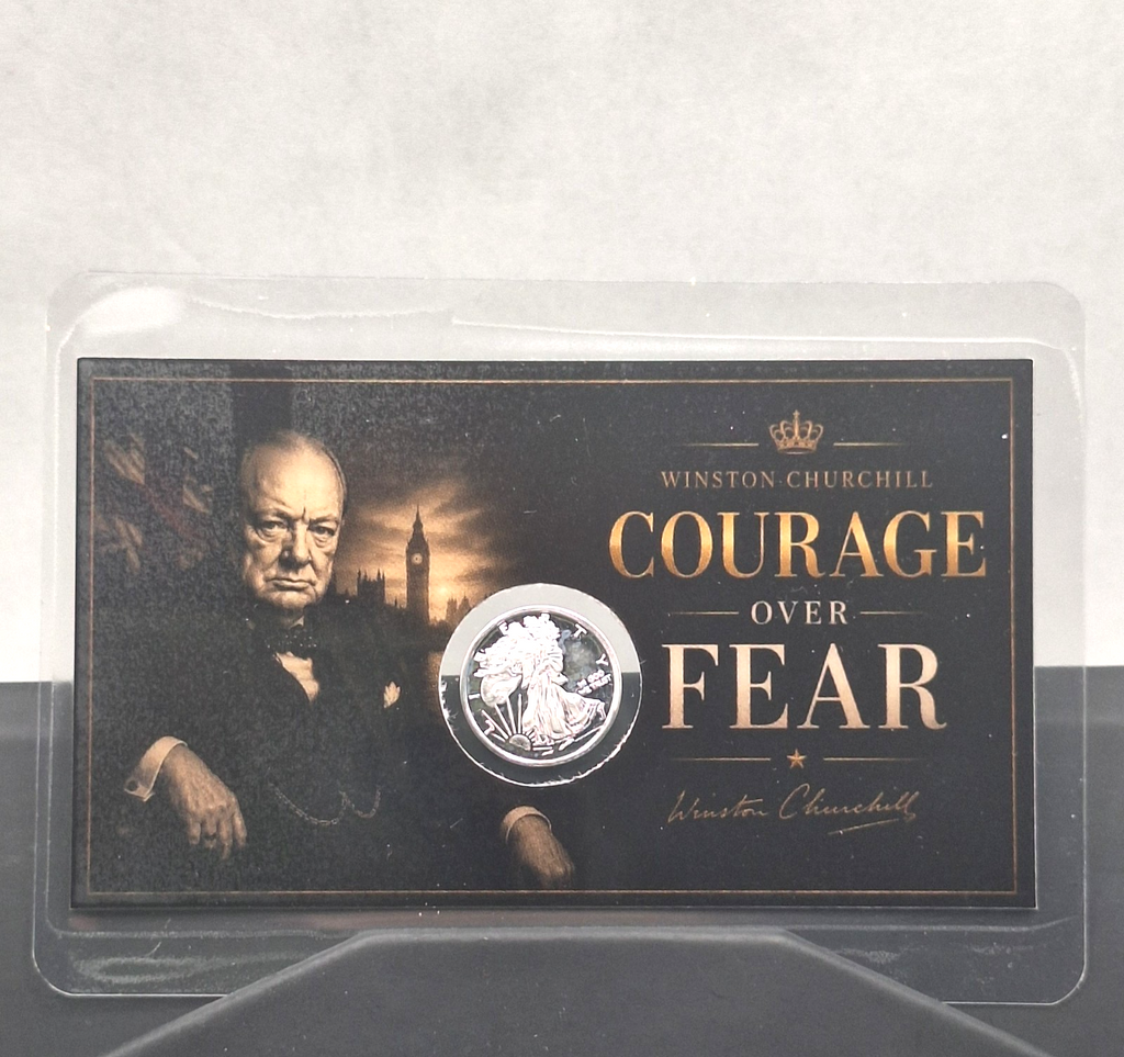 2x Winston Churchill Tribute Card w/ Genuine 1g .999 Fine Silver Walking Round