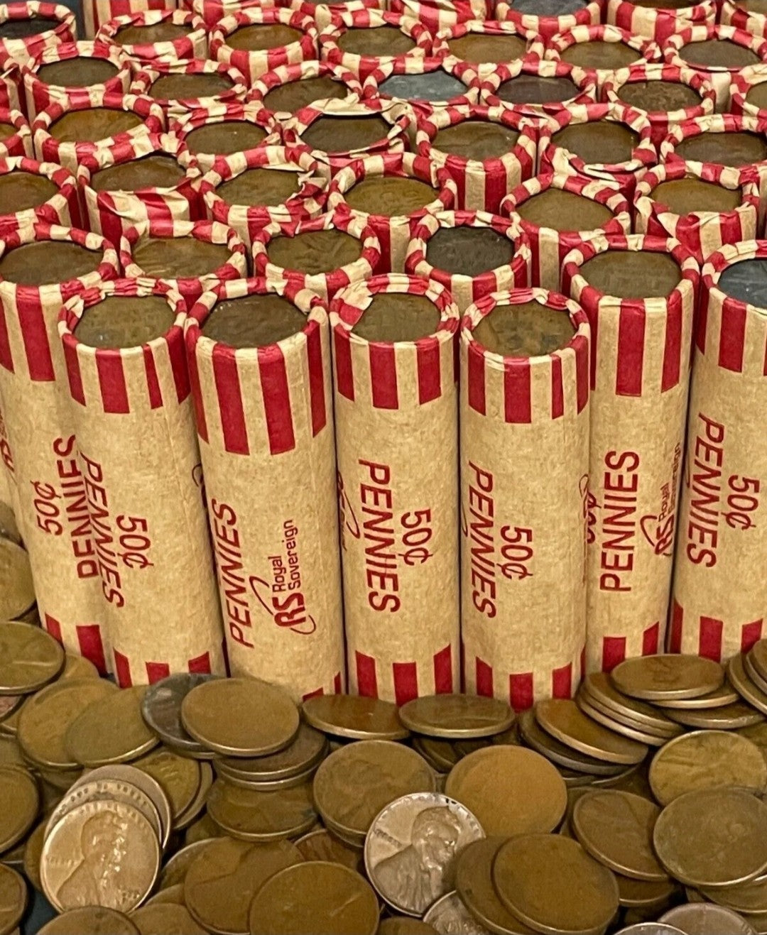 LINCOLN WHEAT CENT ROLLS 1909-1958-50 coins US COINS PENNY