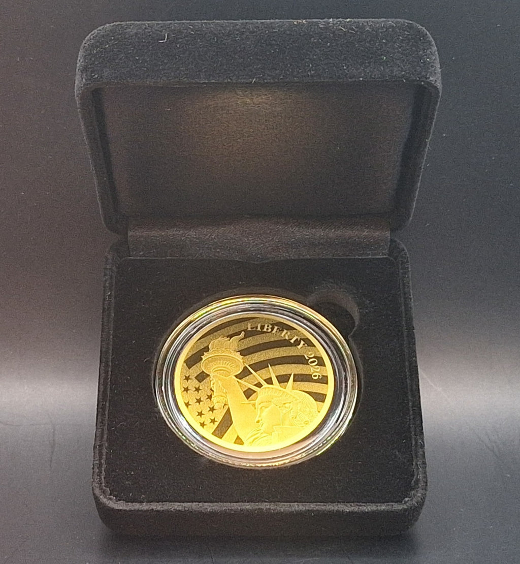 2026 Cook Islands Statue of Liberty $5 Gold Coin 100mg .9999 Display Case