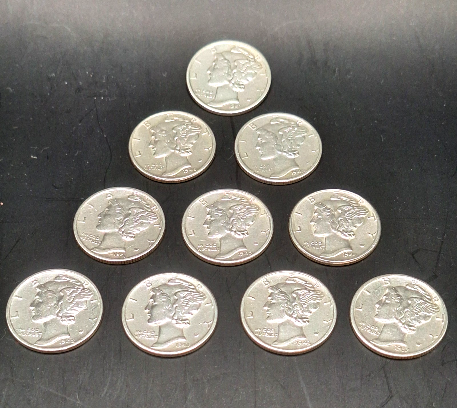 Set of 10 - Mercury Dimes BU Brilliant Uncirculated 90% Silver 10C PDS Free Ship