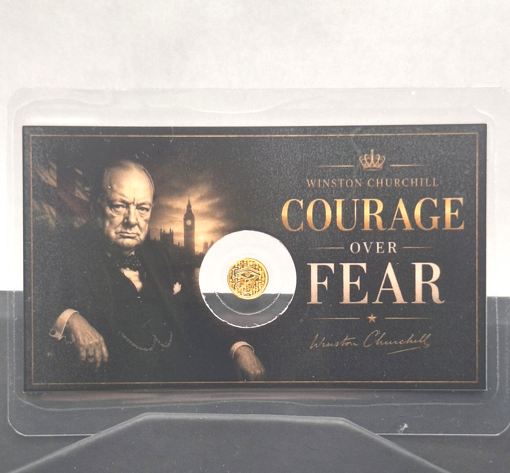 Winston Churchill Tribute Card w/ Genuine 1/500 oz .9999 Gold Eye of Ra Round