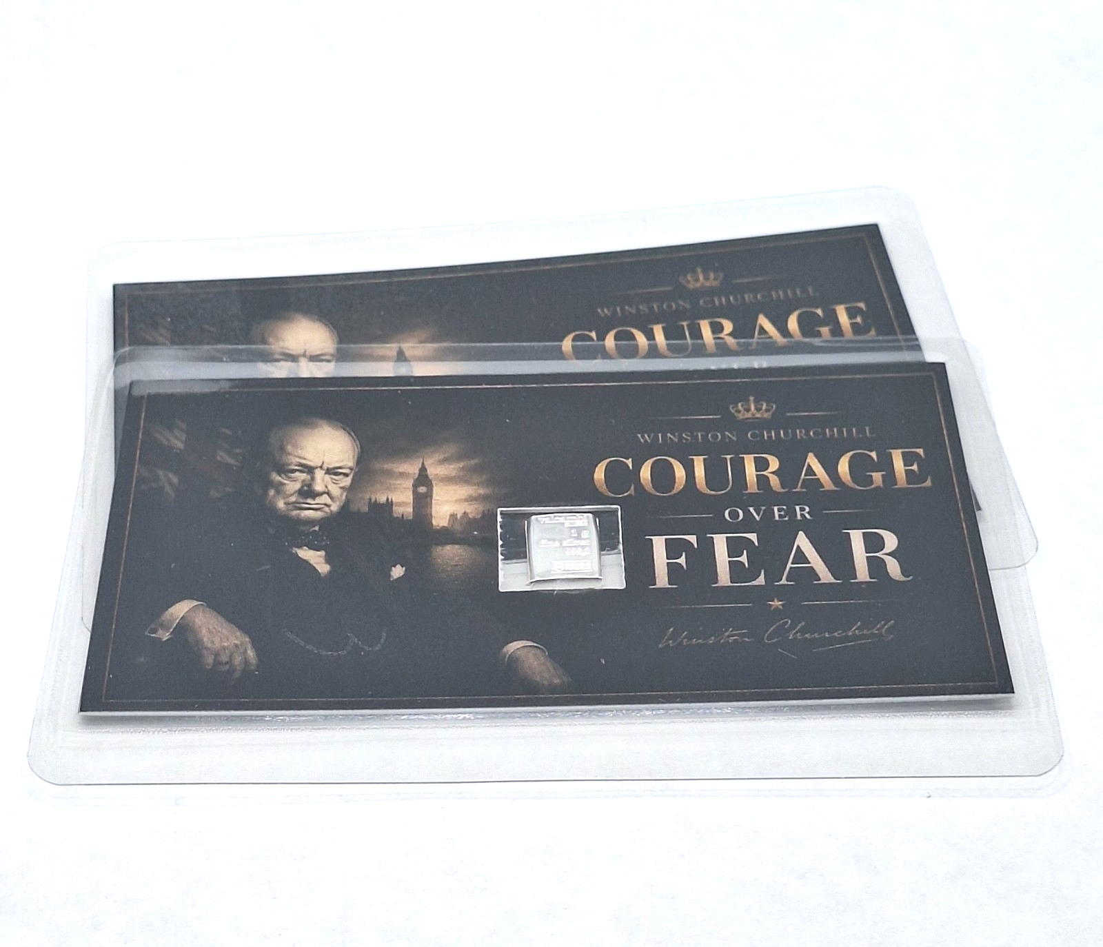 2x Winston Churchill Tribute Cards 1g Valcambi Suisse .999 Fine Silver Bar