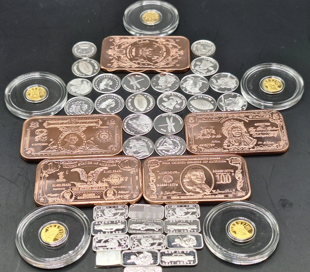 Gold Silver Copper Bullion Lot Mixed .999 Bars Rounds Stacker Collection
