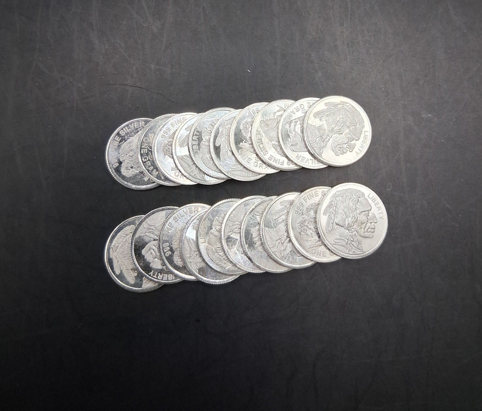 LOT 2 X 1 GRAM .999 FINE SILVER MONARCH BUFFALO INDIAN HEAD ROUNDS BU
