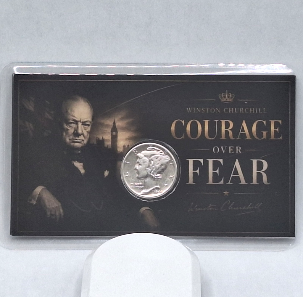 Winston Churchill Laminated Card w/ Mercury Dime 90% Silver AU - BU PDS
