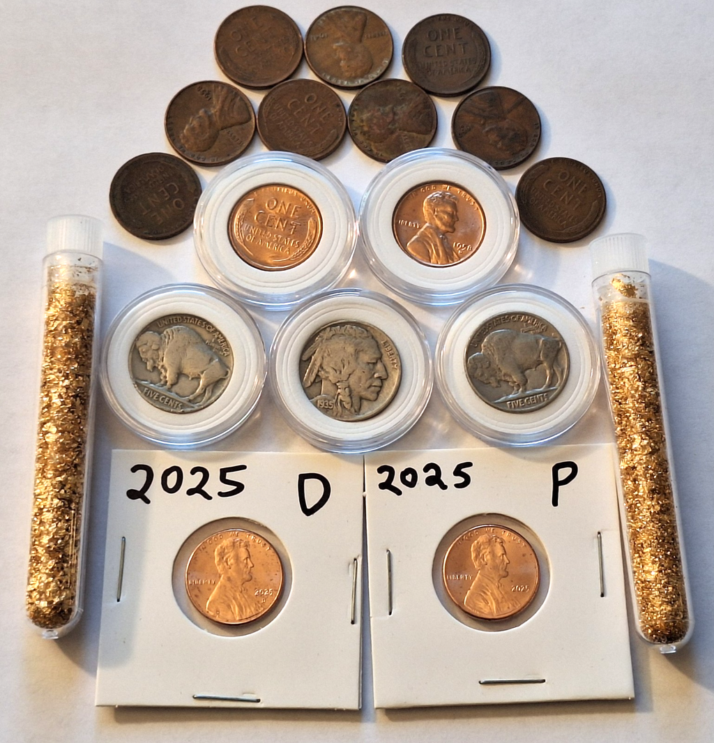 ESTATE SALE COIN LOT | Wheat Pennies, Buffalo Nickels, Gold Flakes & 2025 Cents